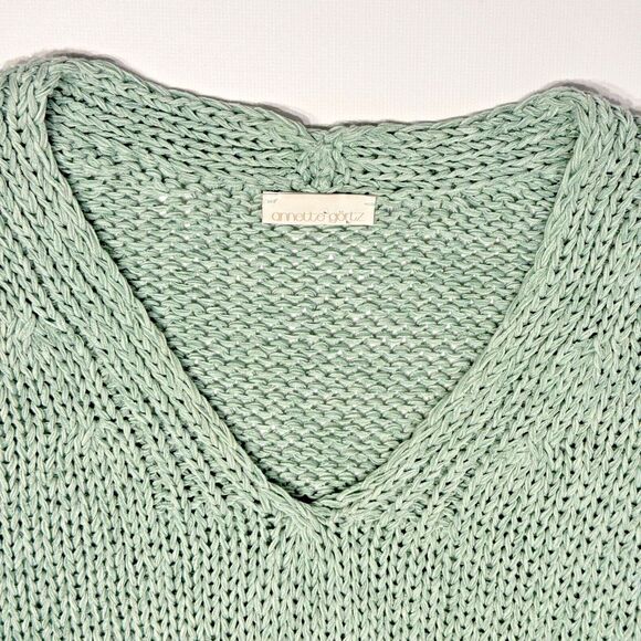 Annette Gortz Germany Green Open Knit V-Neck Sweater Lagenlook Women's Small - Picture 2 of 6